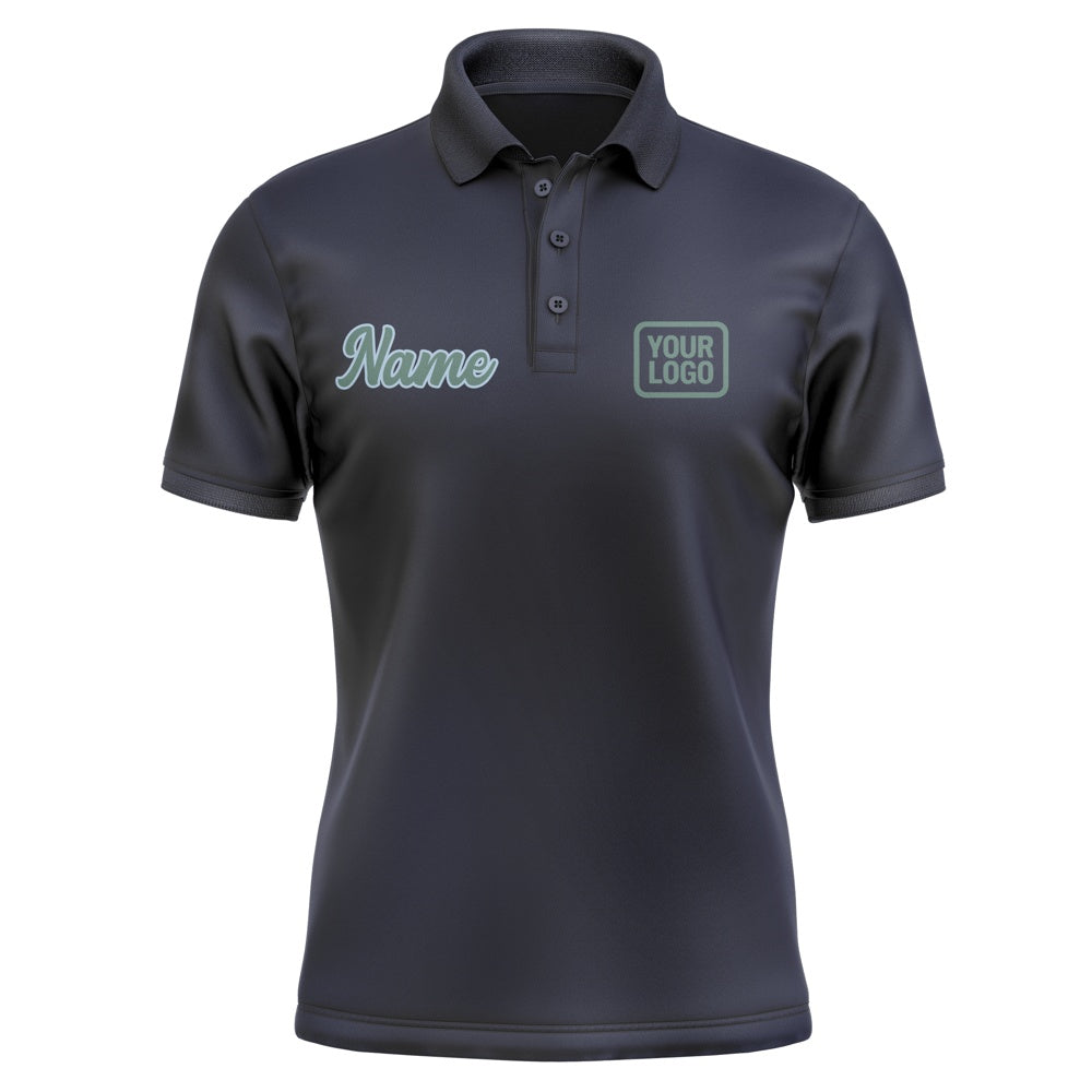 Custom Navy Blue Green Short-Sleeve Polo Shirt