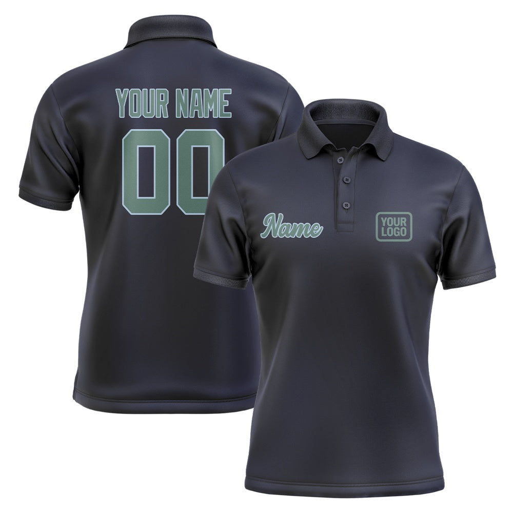 Custom Navy Blue Green Short-Sleeve Polo Shirt