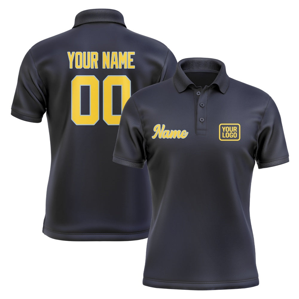 Custom Navy Gold Short-Sleeve Polo Shirt