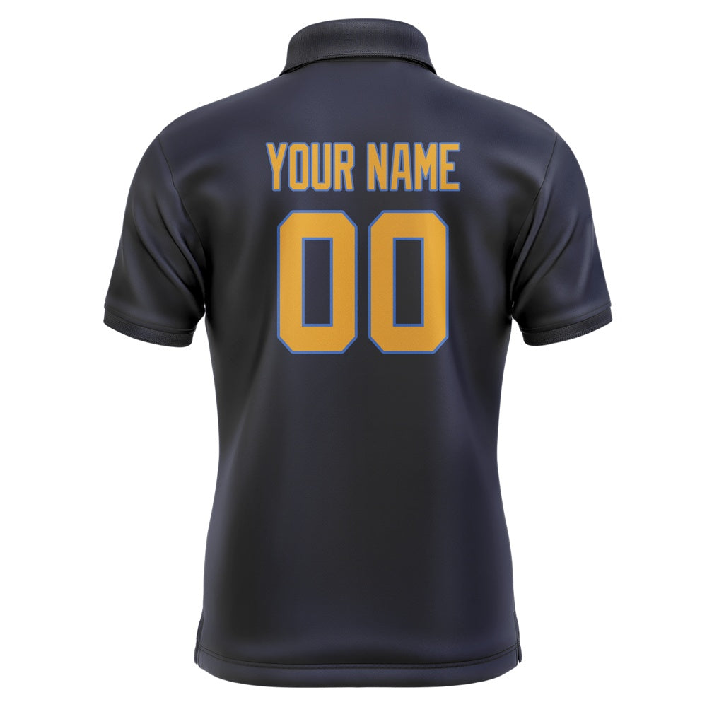 Custom Navy Yellow Short-Sleeve Polo Shirt