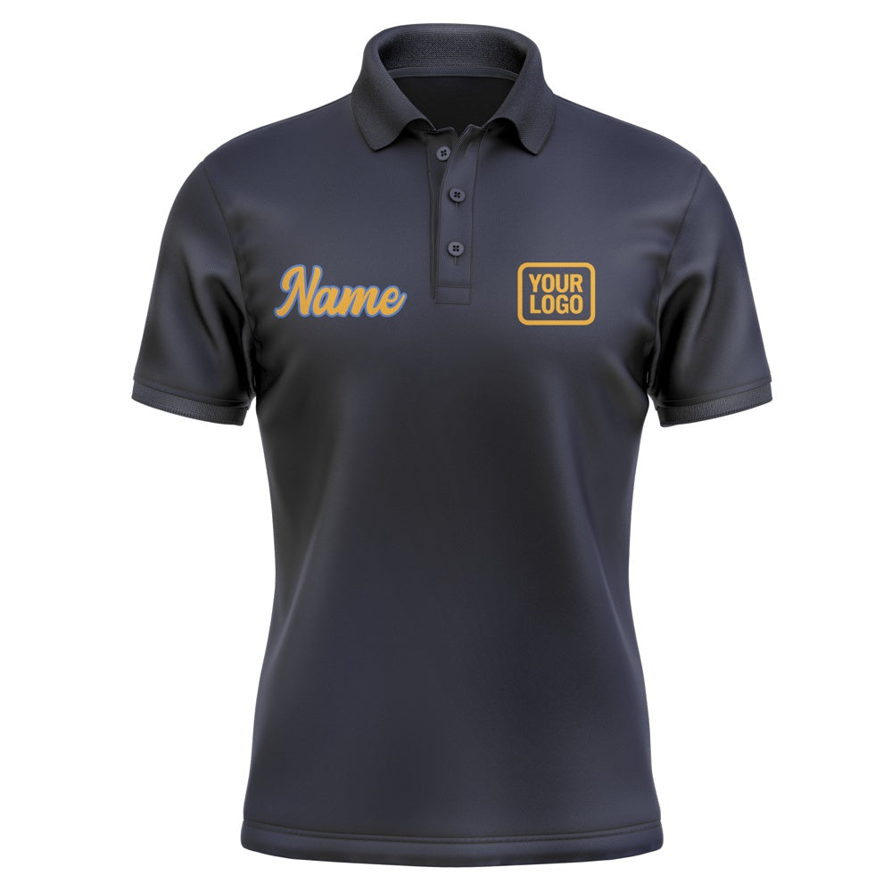 Custom Navy Yellow Short-Sleeve Polo Shirt
