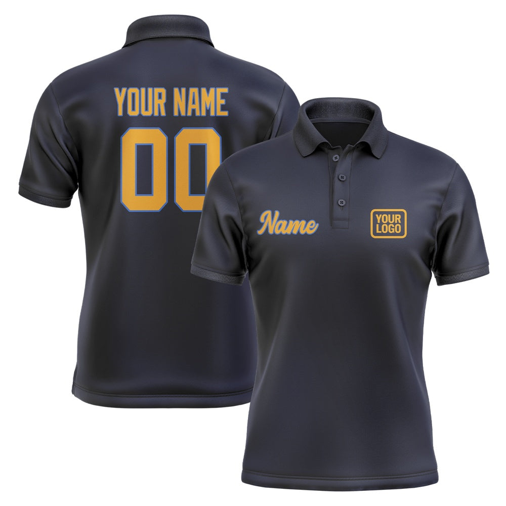 Custom Navy Yellow Short-Sleeve Polo Shirt