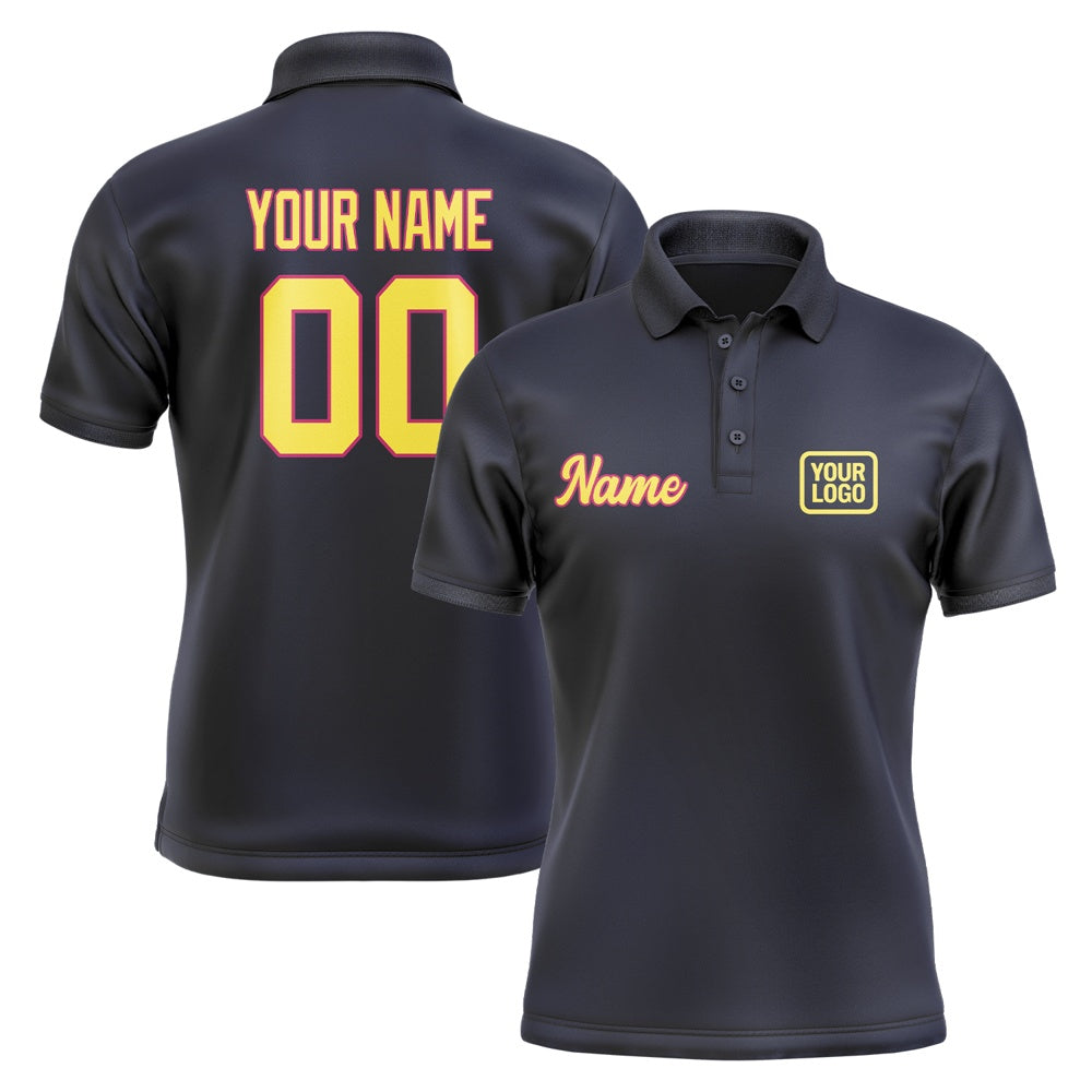 Custom Navy Light Yellow Short-Sleeve Polo Shirt