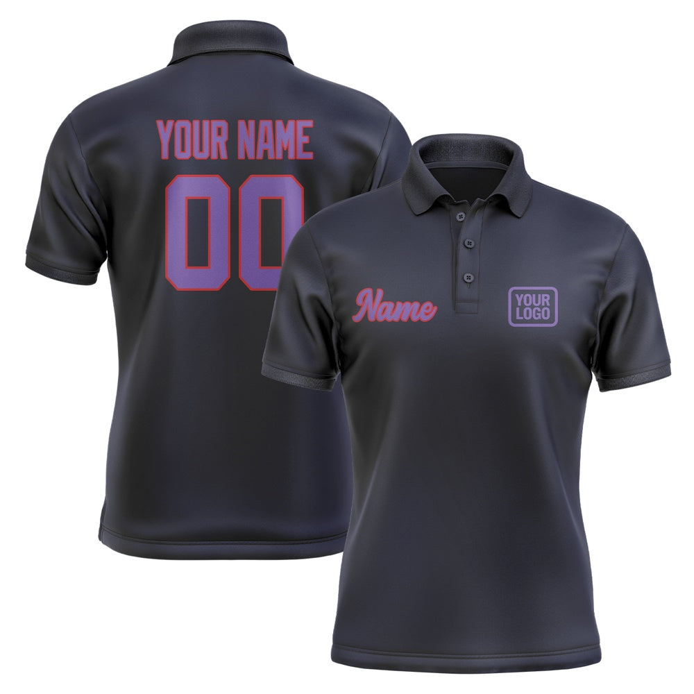 Custom Navy Light Purple Short-Sleeve Polo Shirt