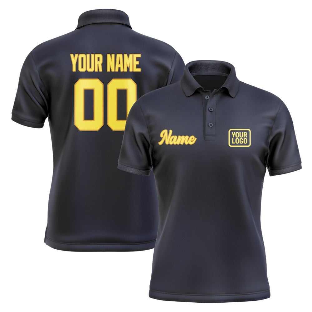 Custom Navy Light Yellow Short-Sleeve Polo Shirt