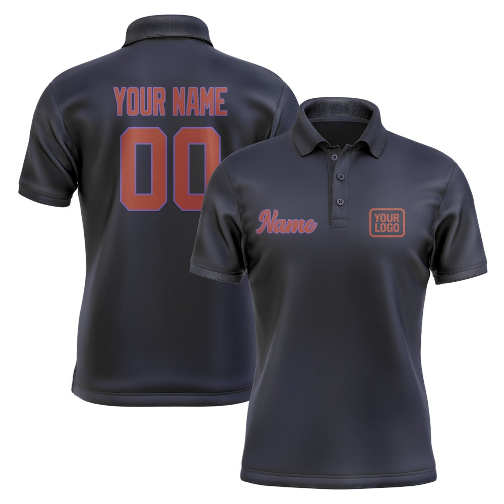 Custom Navy Coral Red Short-Sleeve Polo Shirt