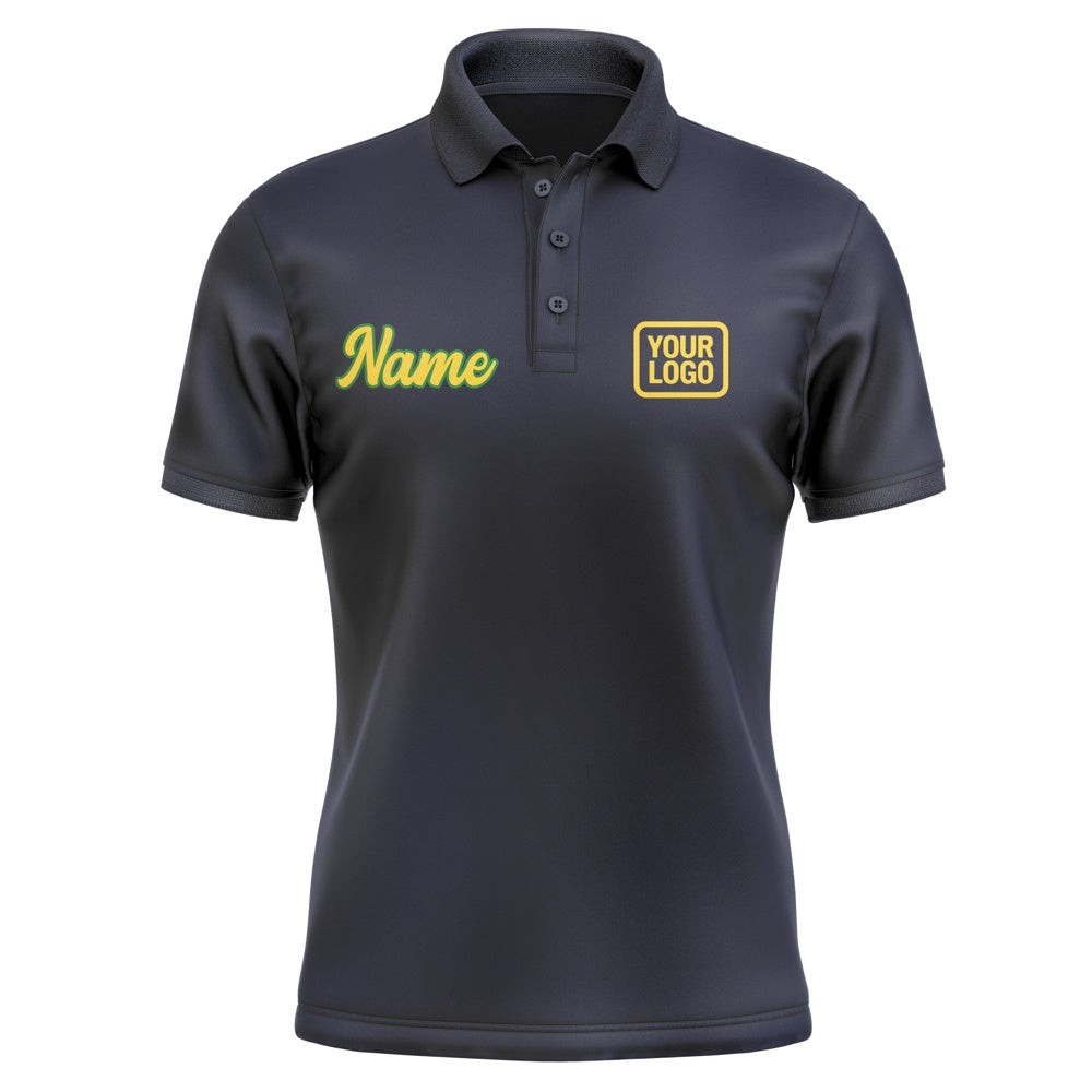 Custom Navy Gold Short-Sleeve Polo Shirt