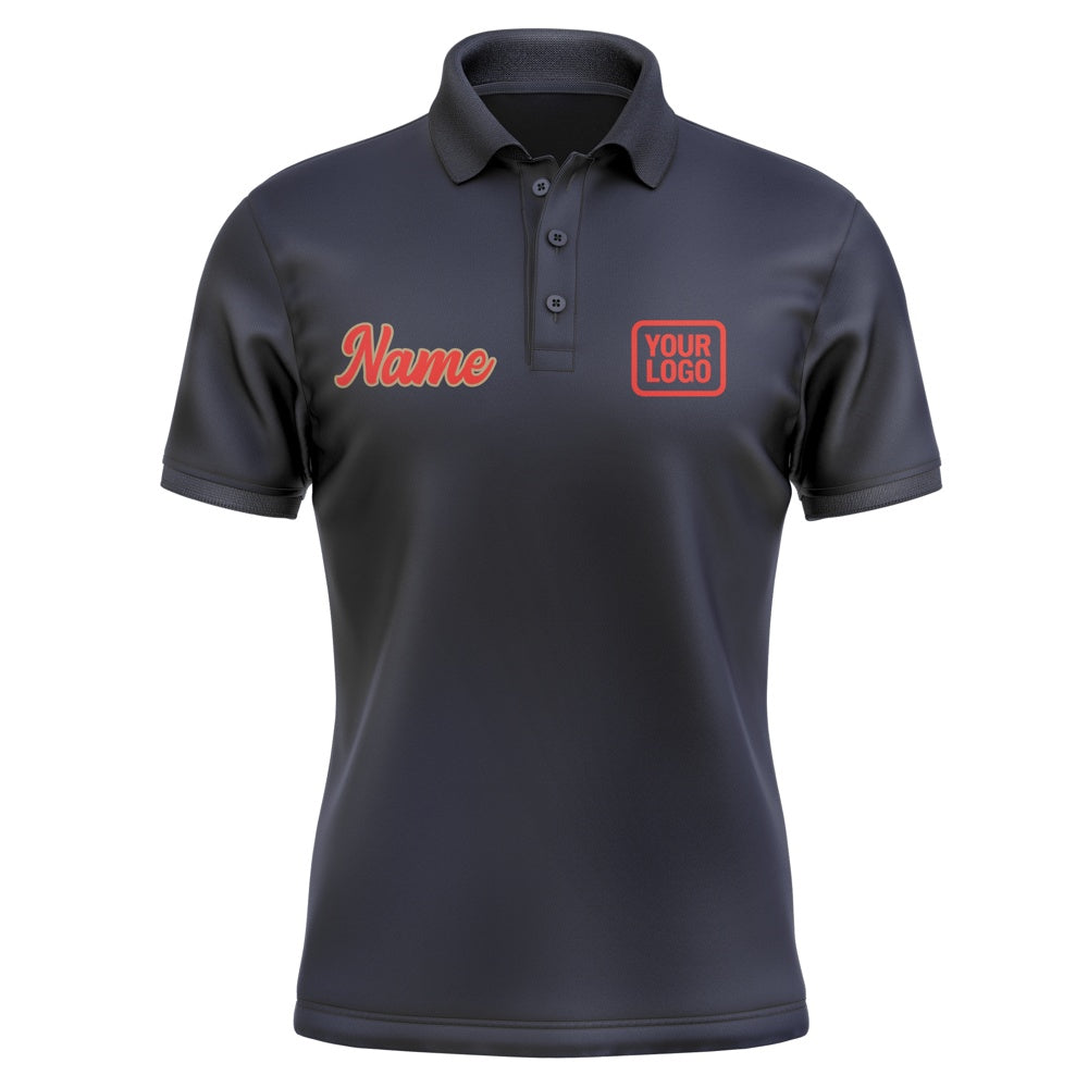Custom Navy Orange Red Short-Sleeve Polo Shirt