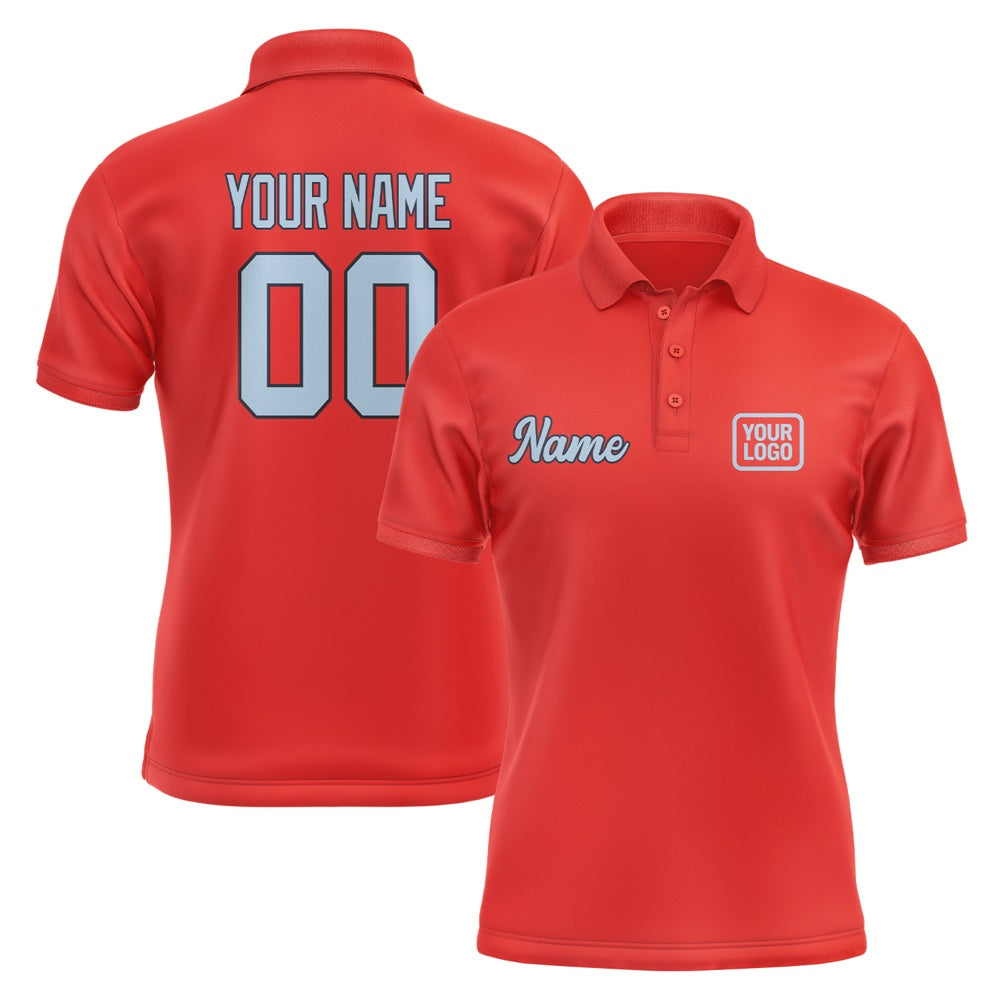 Custom Orange Red Light Blue Short-Sleeve Polo Shirt
