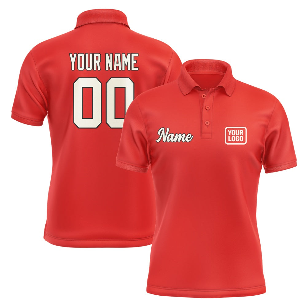 Custom Orange Red Cream Short-Sleeve Polo Shirt