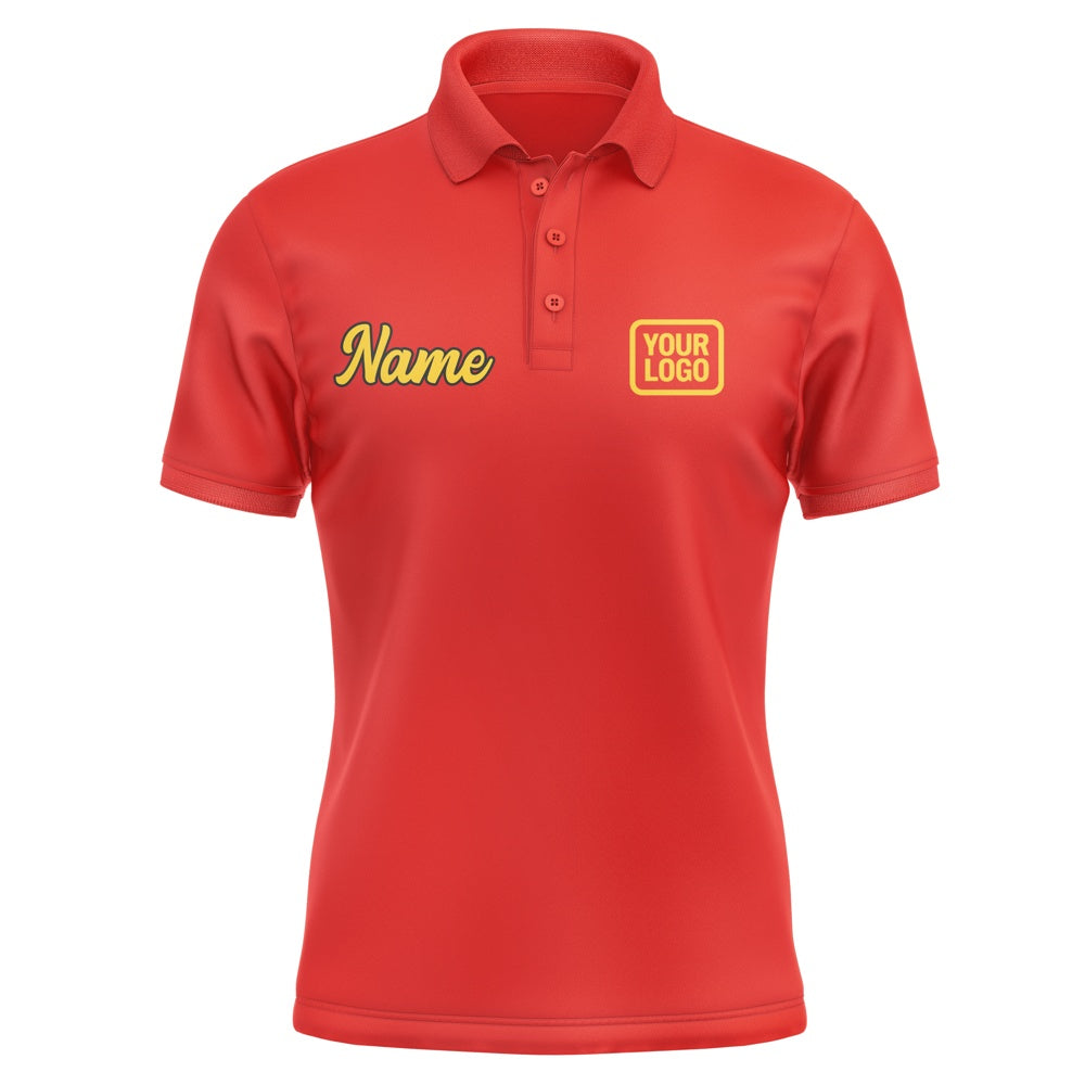 Custom Orange Red Gold Short-Sleeve Polo Shirt