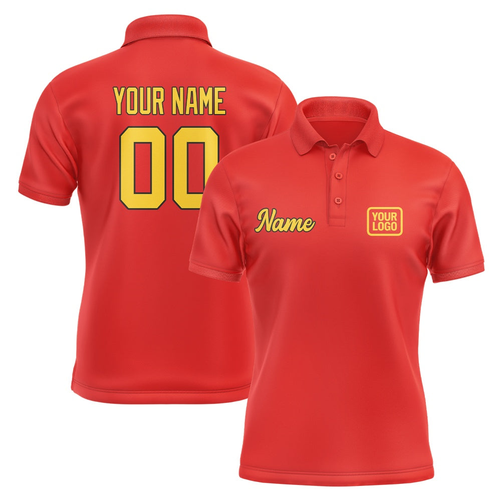 Custom Orange Red Gold Short-Sleeve Polo Shirt