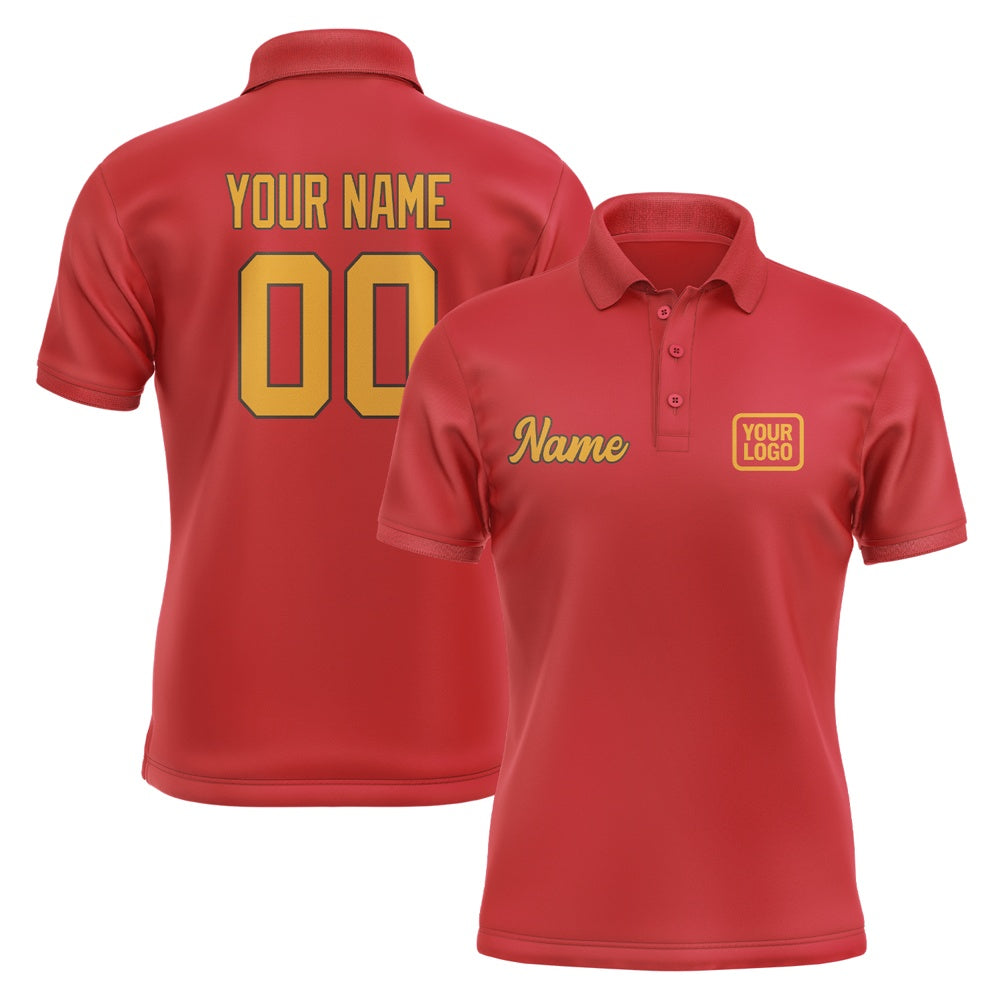 Custom Red Yellow Short-Sleeve Polo Shirt