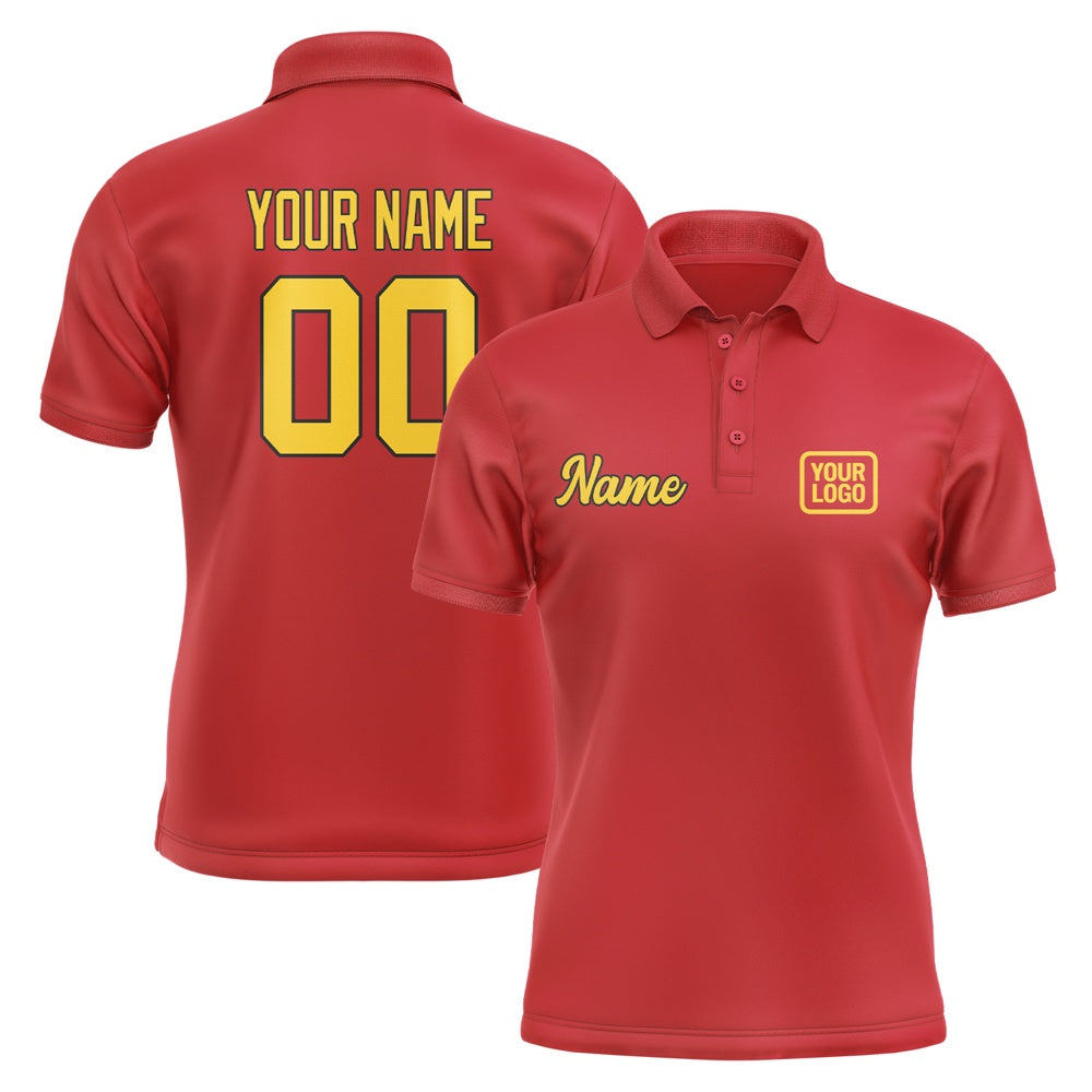 Custom Red Gold Short-Sleeve Polo Shirt