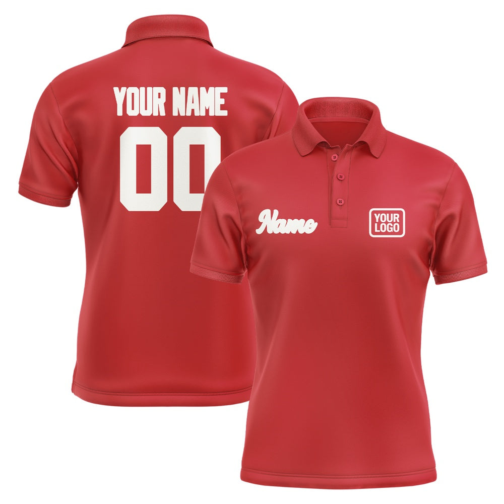 Custom Red White Short-Sleeve Polo Shirt