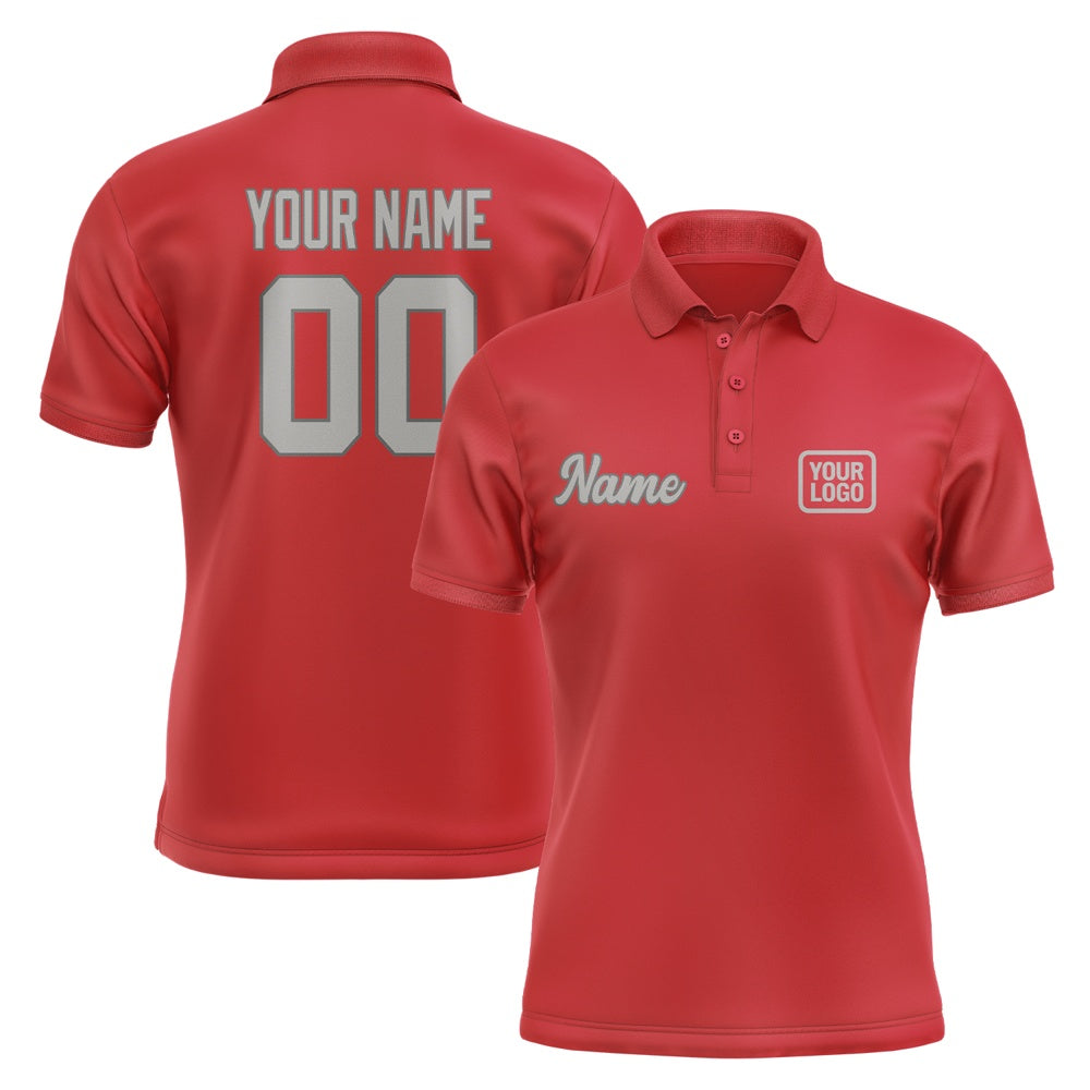 Custom Red Gray Short-Sleeve Polo Shirt