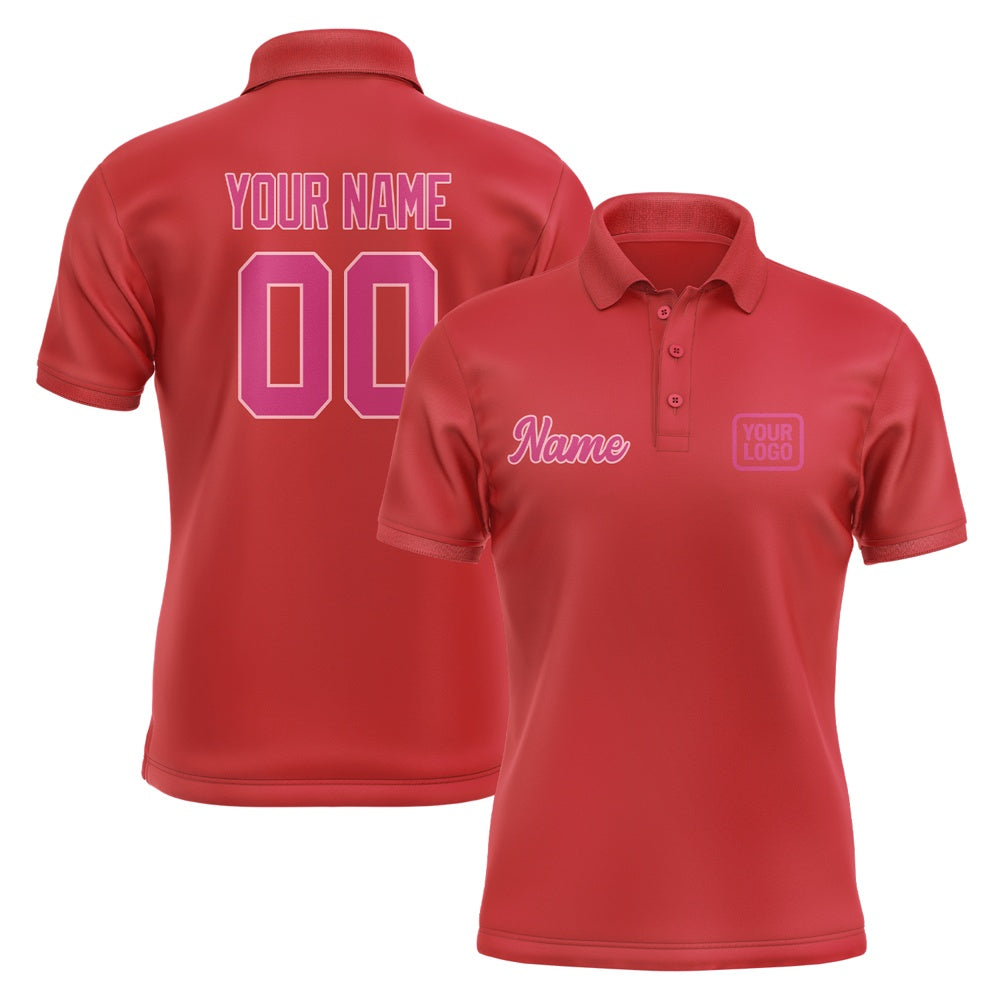 Custom Red Pink Short-Sleeve Polo Shirt