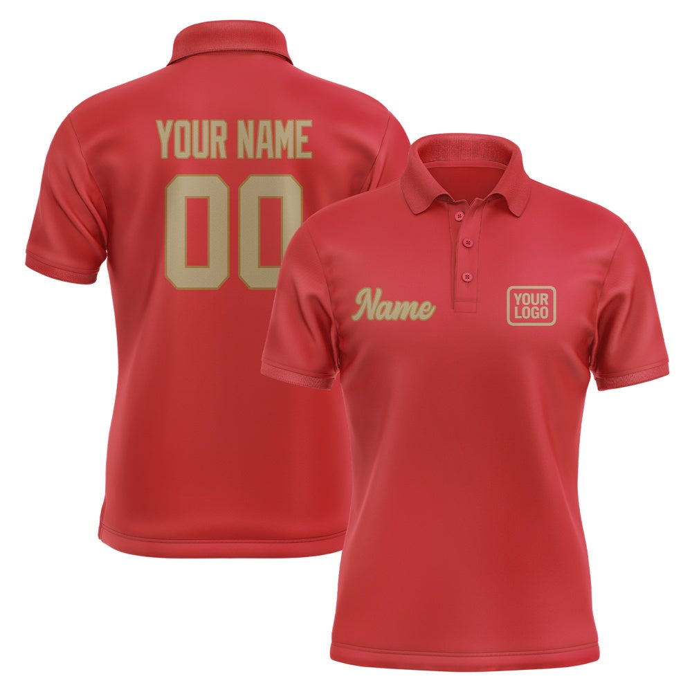 Custom Red Light Khaki Short-Sleeve Polo Shirt