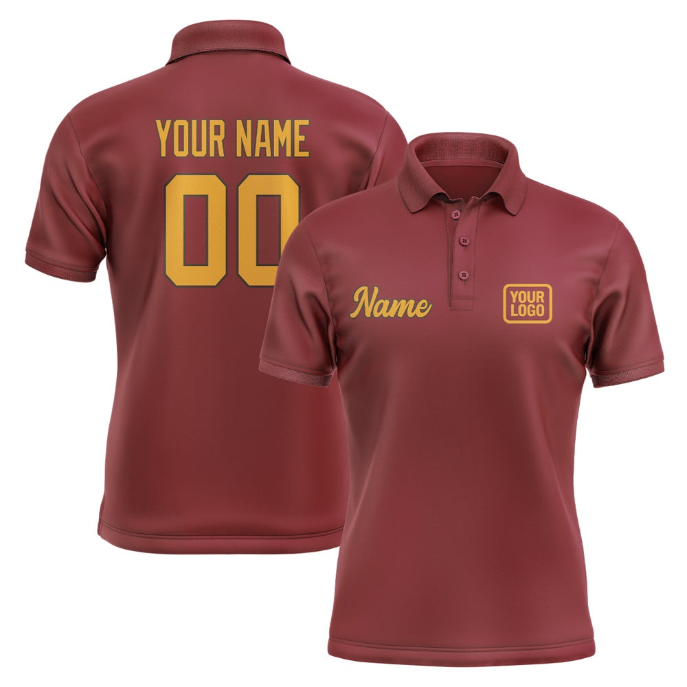 Custom Crimson Red Yellow Short-Sleeve Polo Shirt