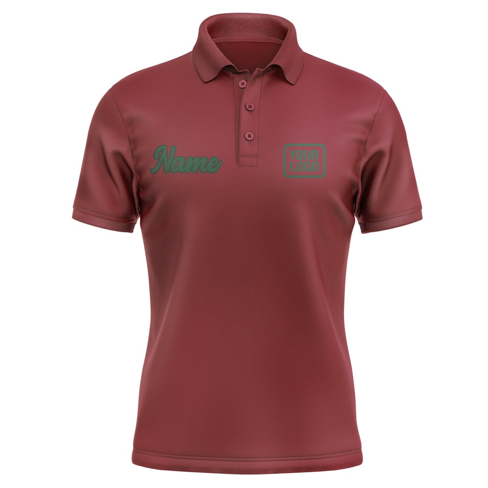 Custom Crimson Red Green Short-Sleeve Polo Shirt