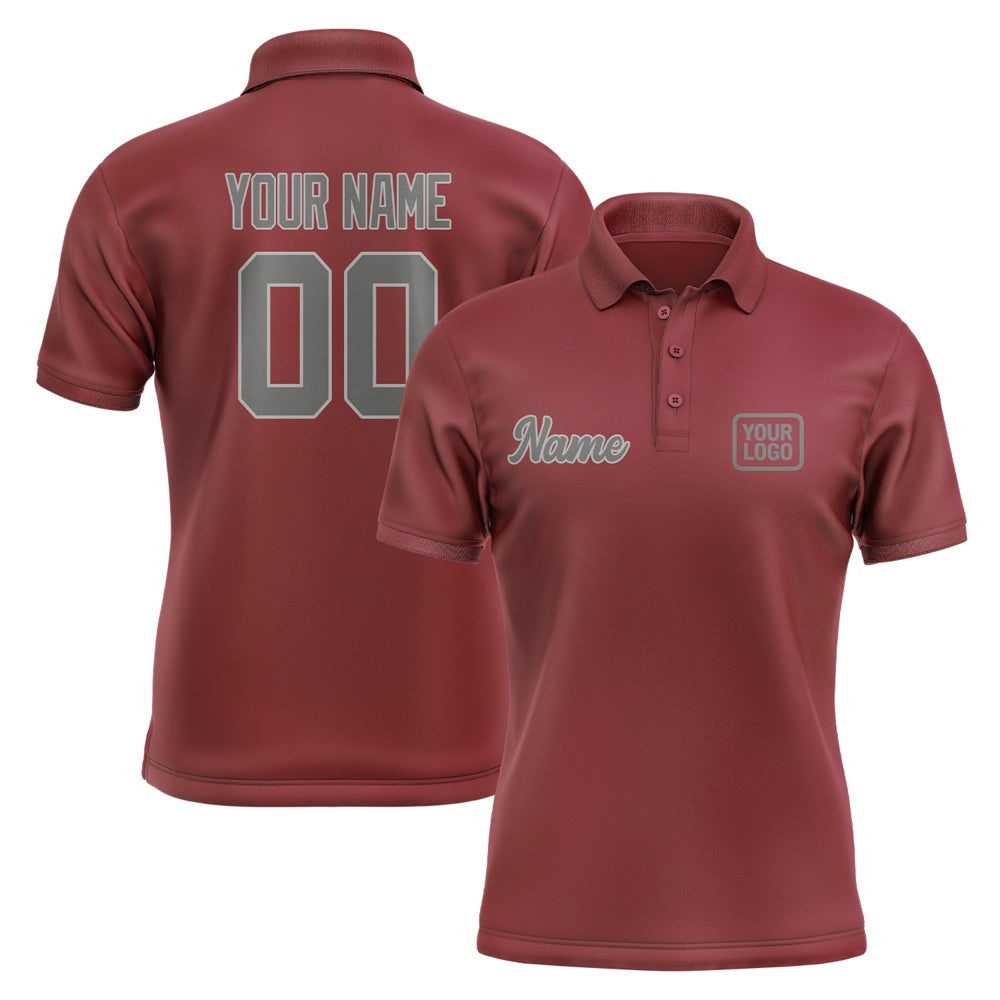 Custom Crimson Red Dark Grey Short-Sleeve Polo Shirt