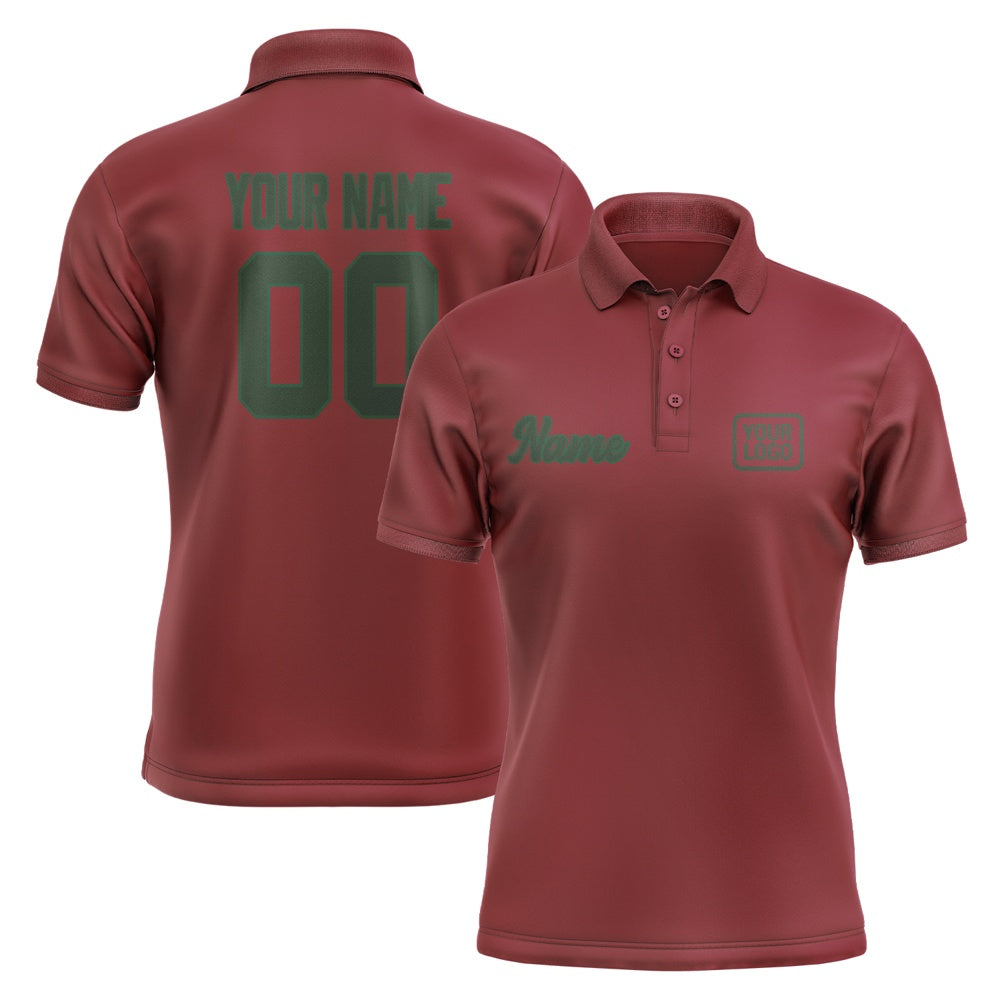 Custom Crimson Red Dark Green Short-Sleeve Polo Shirt