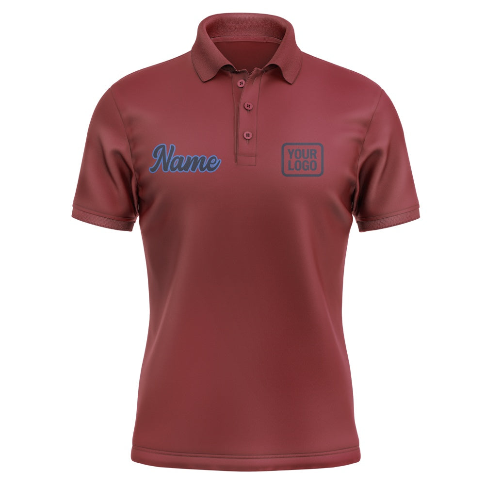 Custom Crimson Red Navy Short-Sleeve Polo Shirt