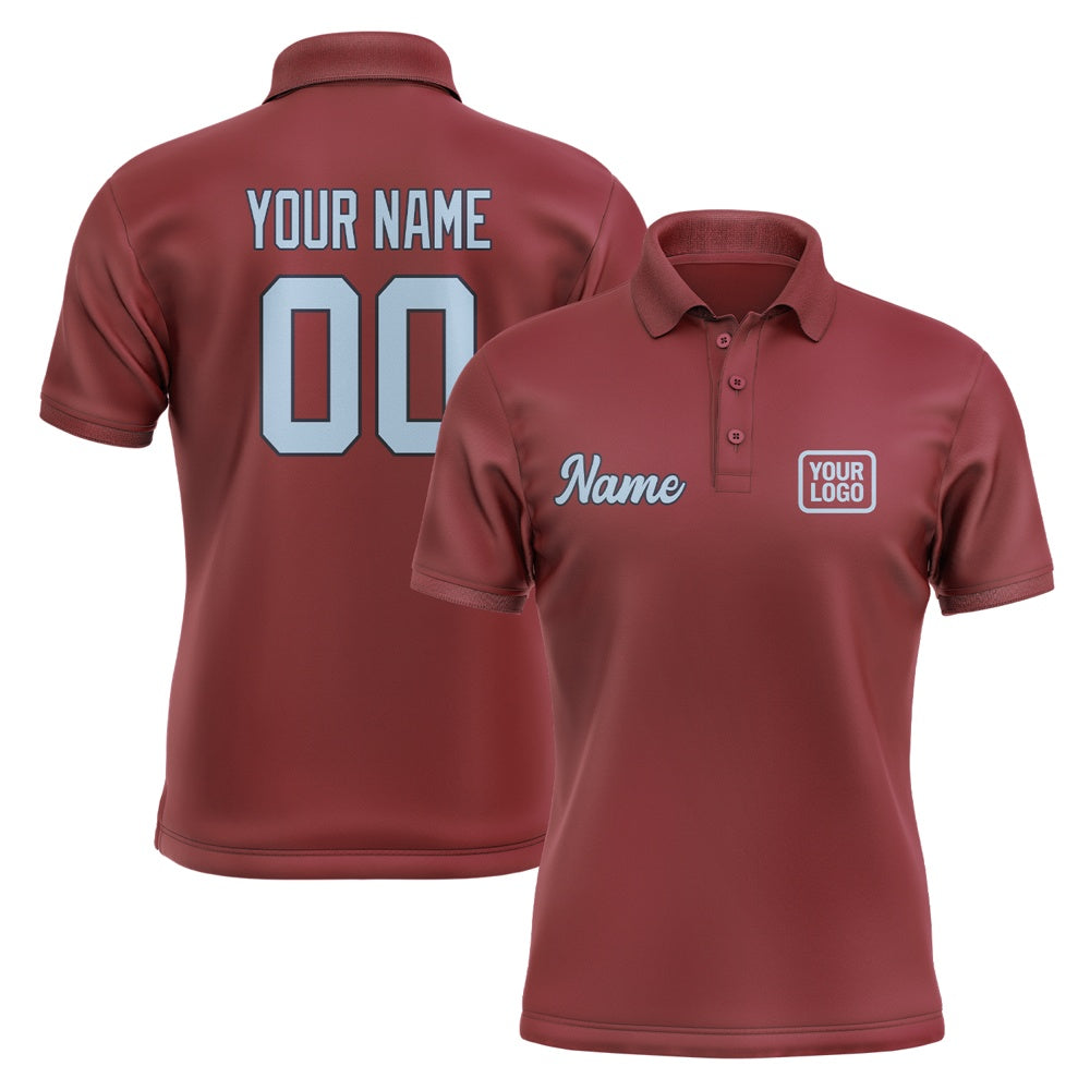 Custom Crimson Red Light Blue Short-Sleeve Polo Shirt
