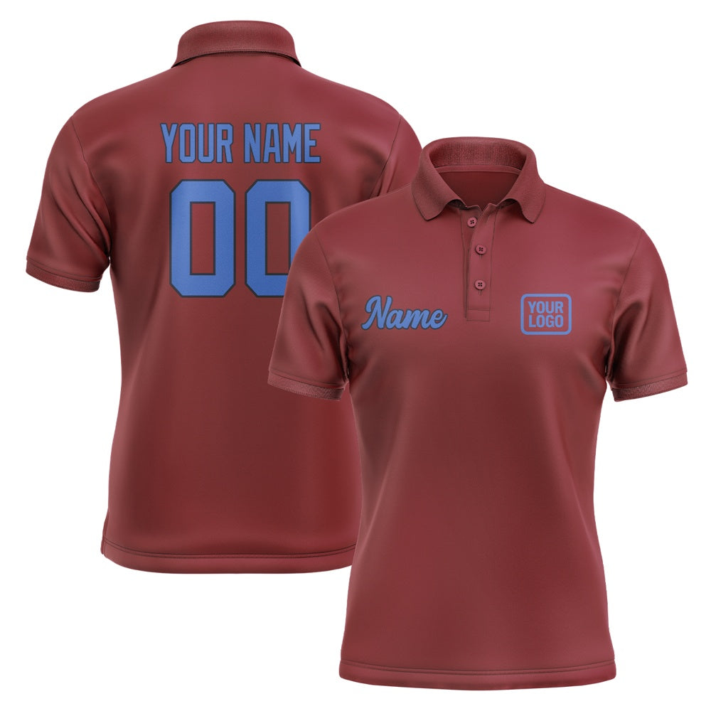 Custom Crimson Red Sky Blue Short-Sleeve Polo Shirt