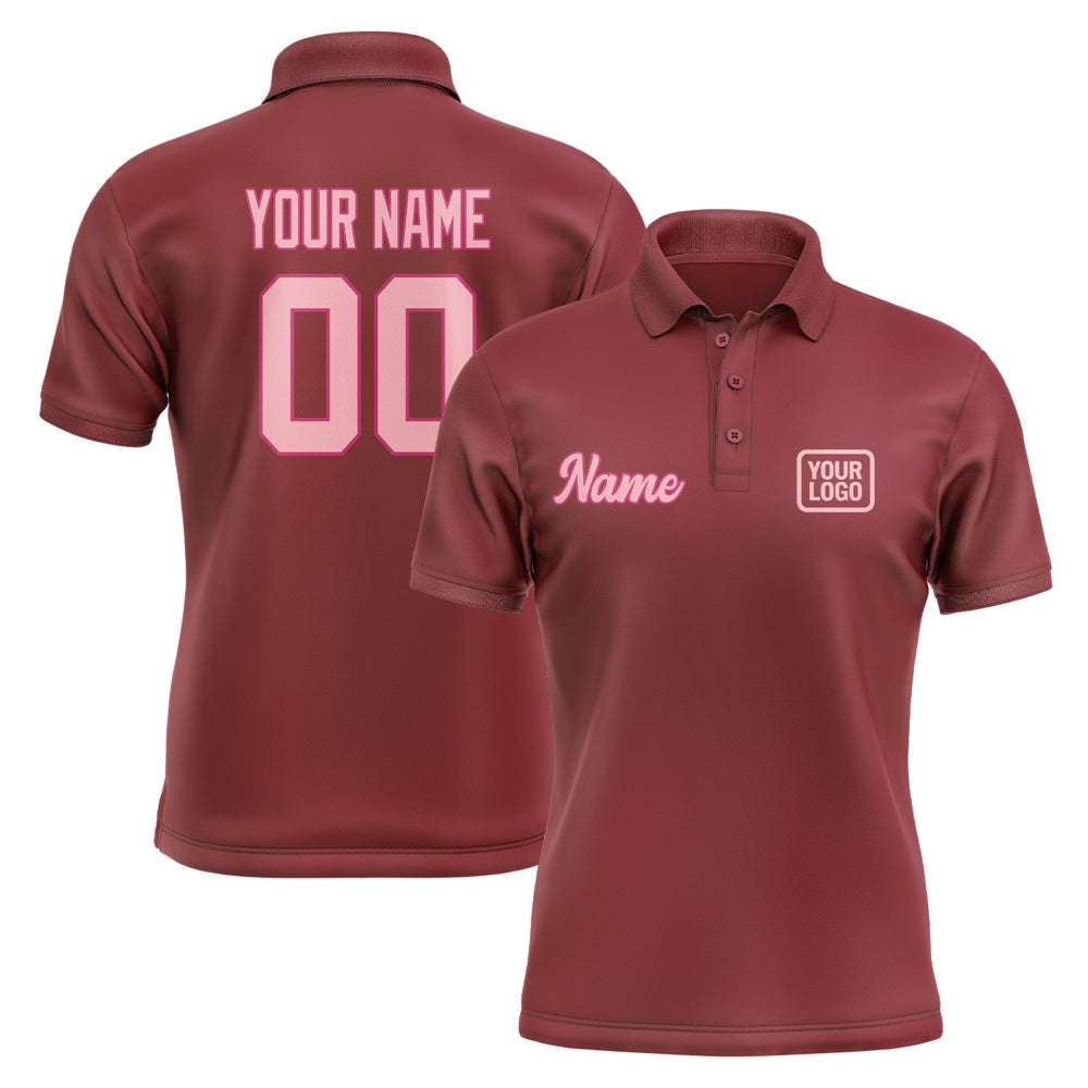 Custom Crimson Red Light Pink Short-Sleeve Polo Shirt