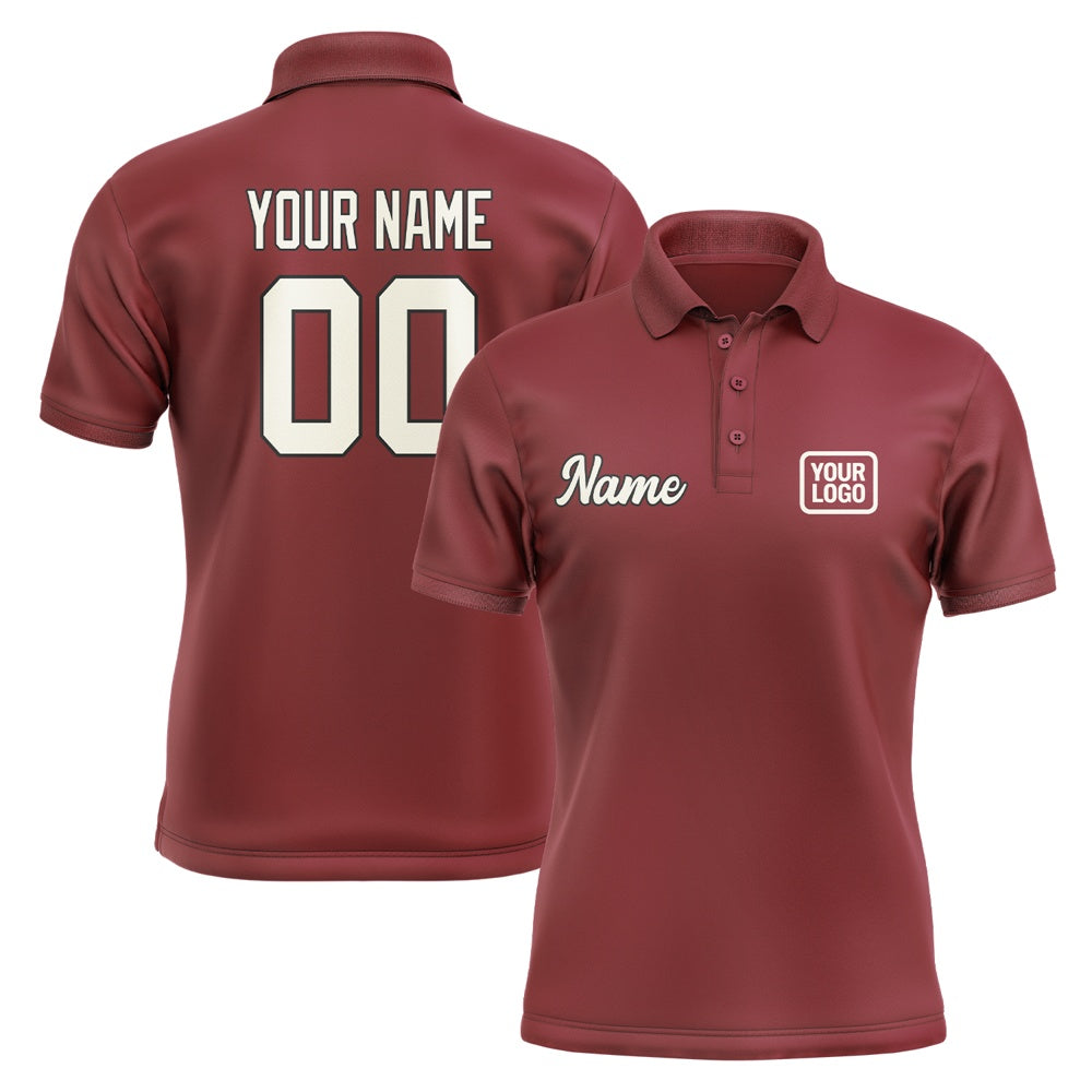 Custom Crimson Red Cream Short-Sleeve Polo Shirt