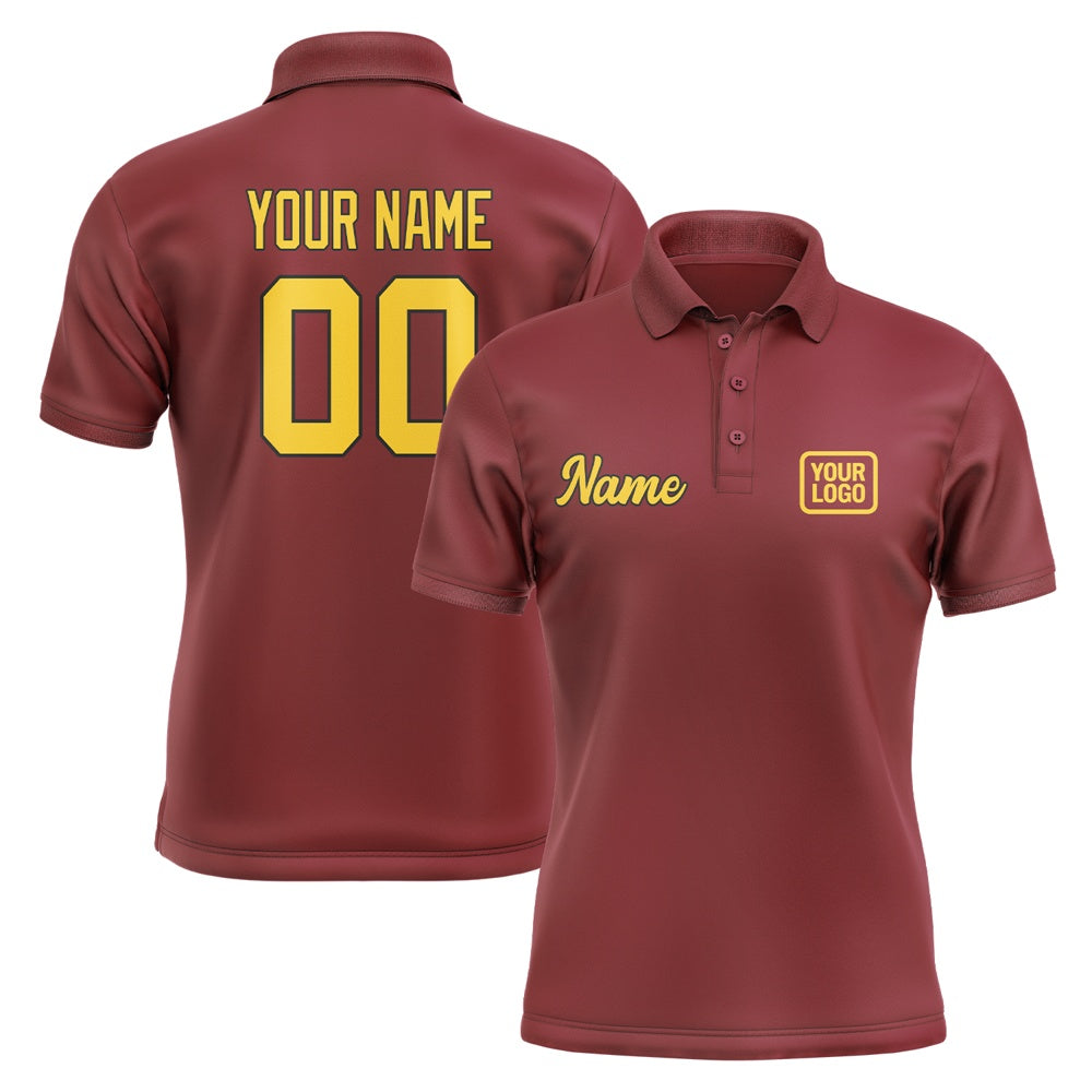 Custom Crimson Red Gold Short-Sleeve Polo Shirt