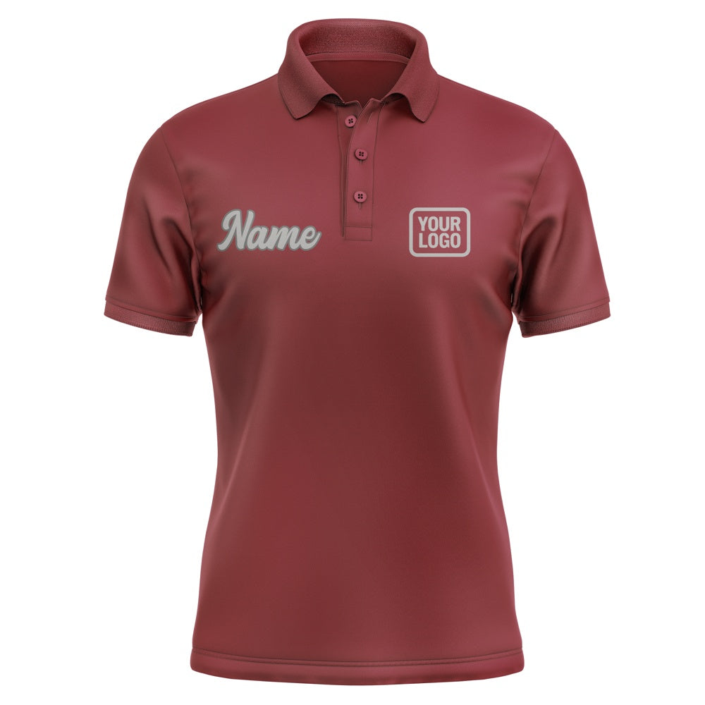 Custom Crimson Red Gray Short-Sleeve Polo Shirt