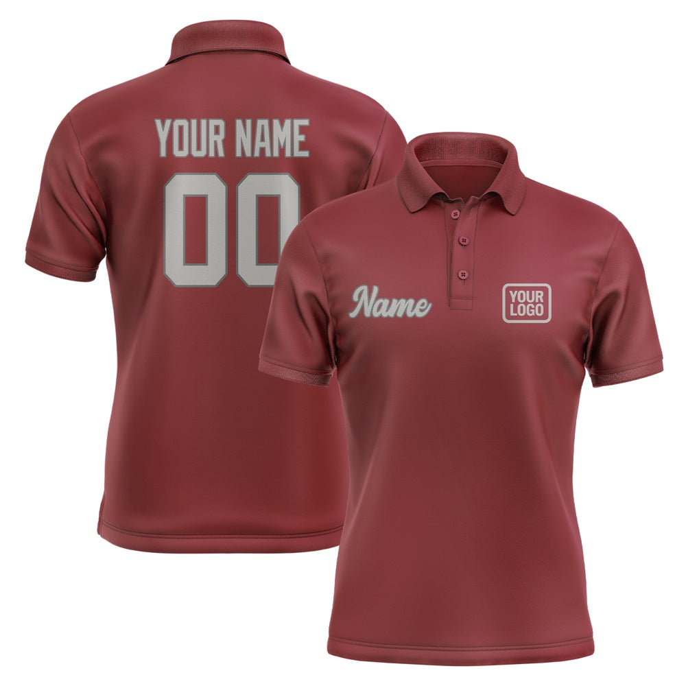 Custom Crimson Red Gray Short-Sleeve Polo Shirt