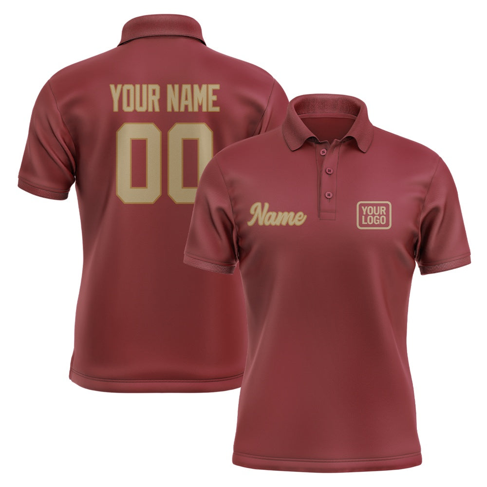 Custom Crimson Red Light Khaki Short-Sleeve Polo Shirt