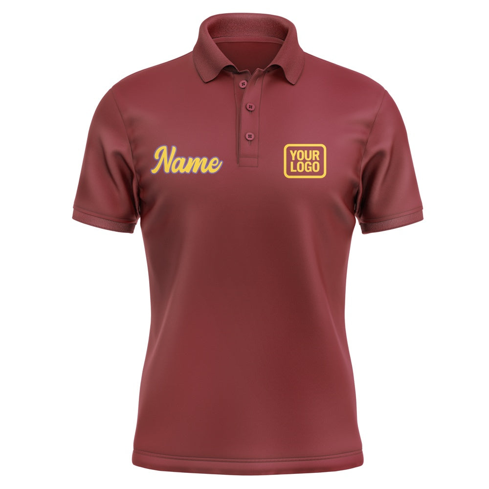 Custom Crimson Red Gold Short-Sleeve Polo Shirt