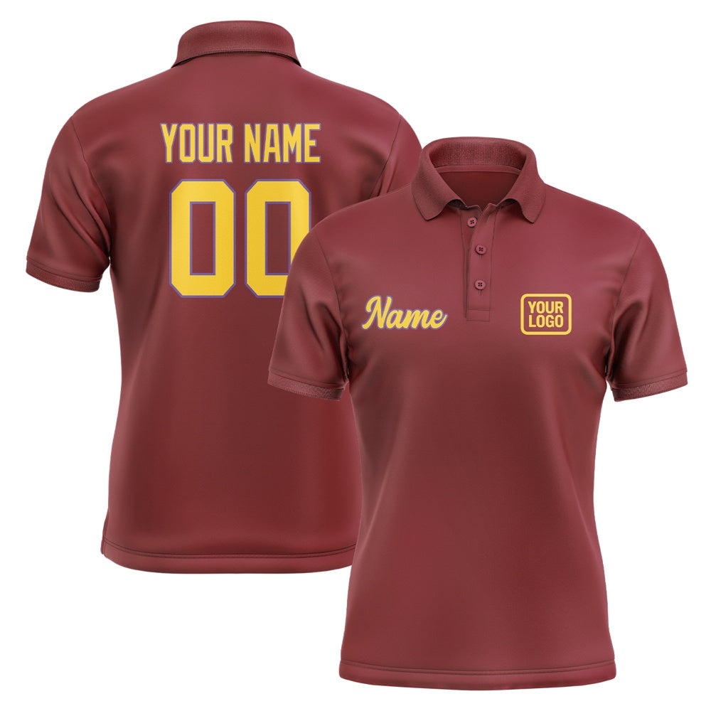 Custom Crimson Red Gold Short-Sleeve Polo Shirt