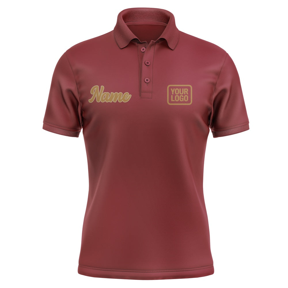 Custom Crimson Red Khaki Short-Sleeve Polo Shirt