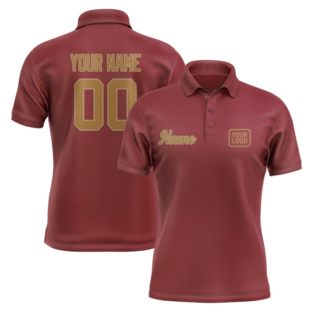 Custom Crimson Red Khaki Short-Sleeve Polo Shirt