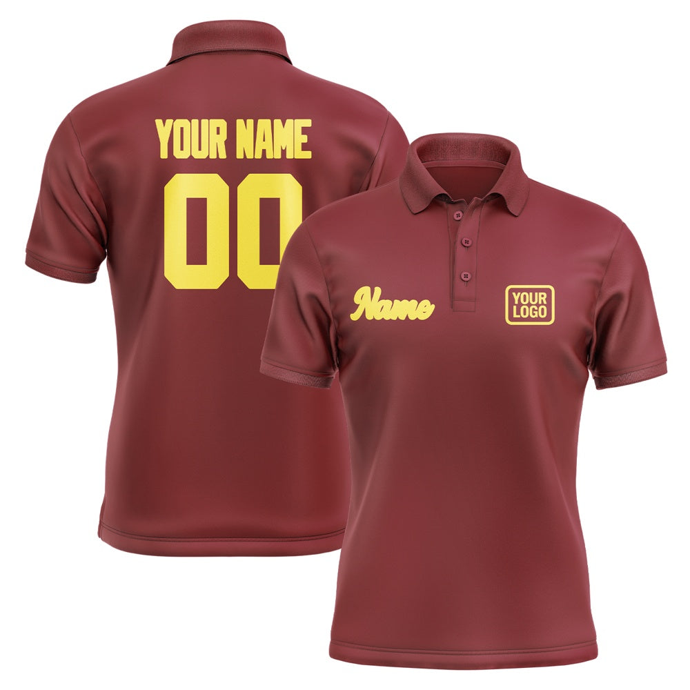 Custom Crimson Red Light Yellow Short-Sleeve Polo Shirt