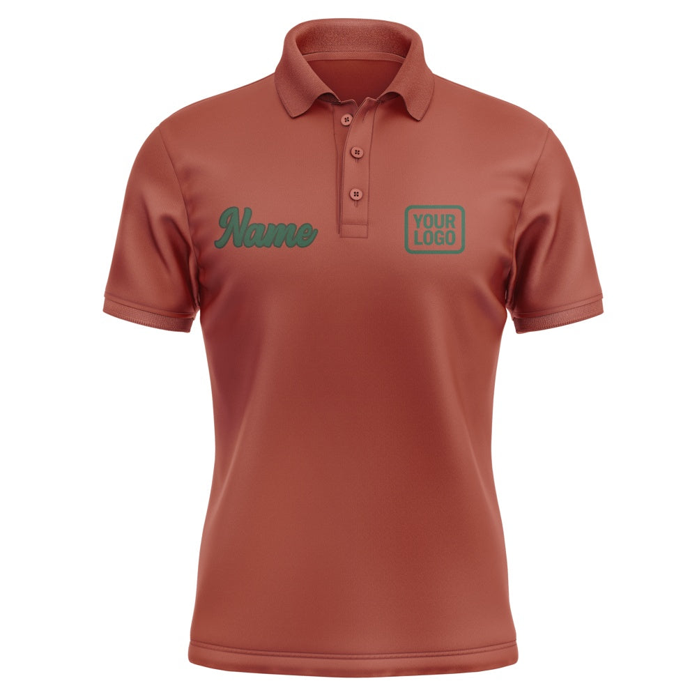 Custom Coral Red Green Short-Sleeve Polo Shirt