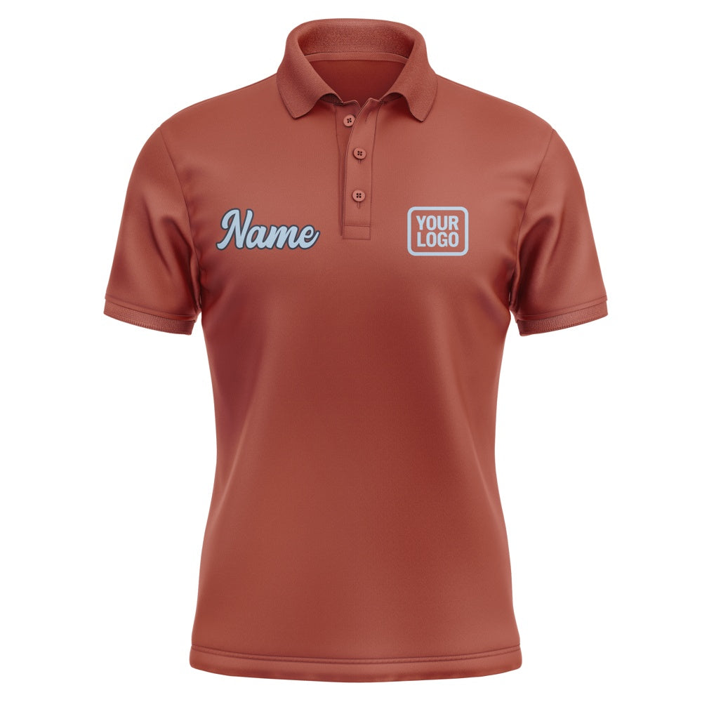Custom Coral Red Light Blue Short-Sleeve Polo Shirt