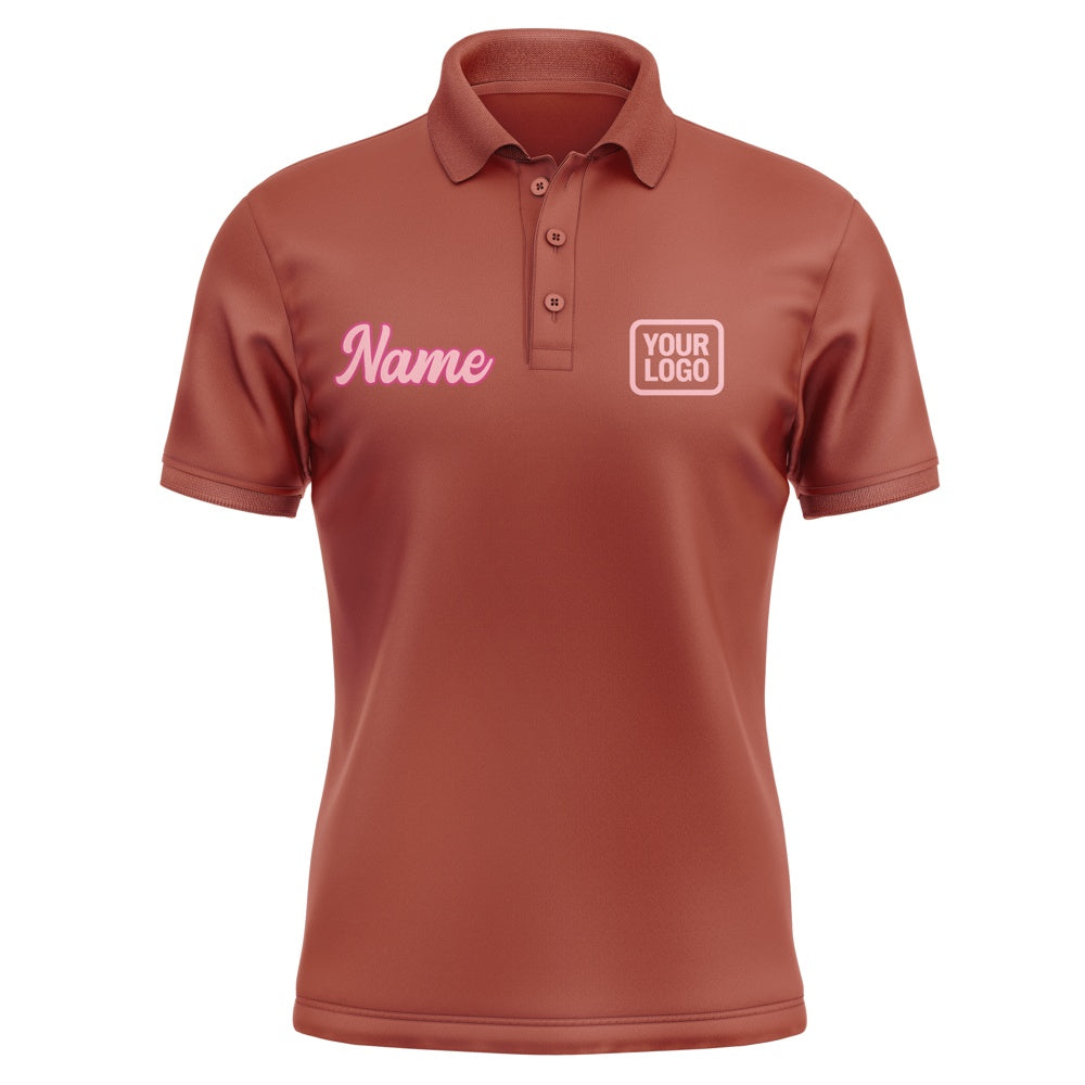 Custom Coral Red Light Pink Short-Sleeve Polo Shirt