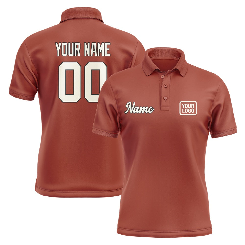 Custom Coral Red Cream Short-Sleeve Polo Shirt