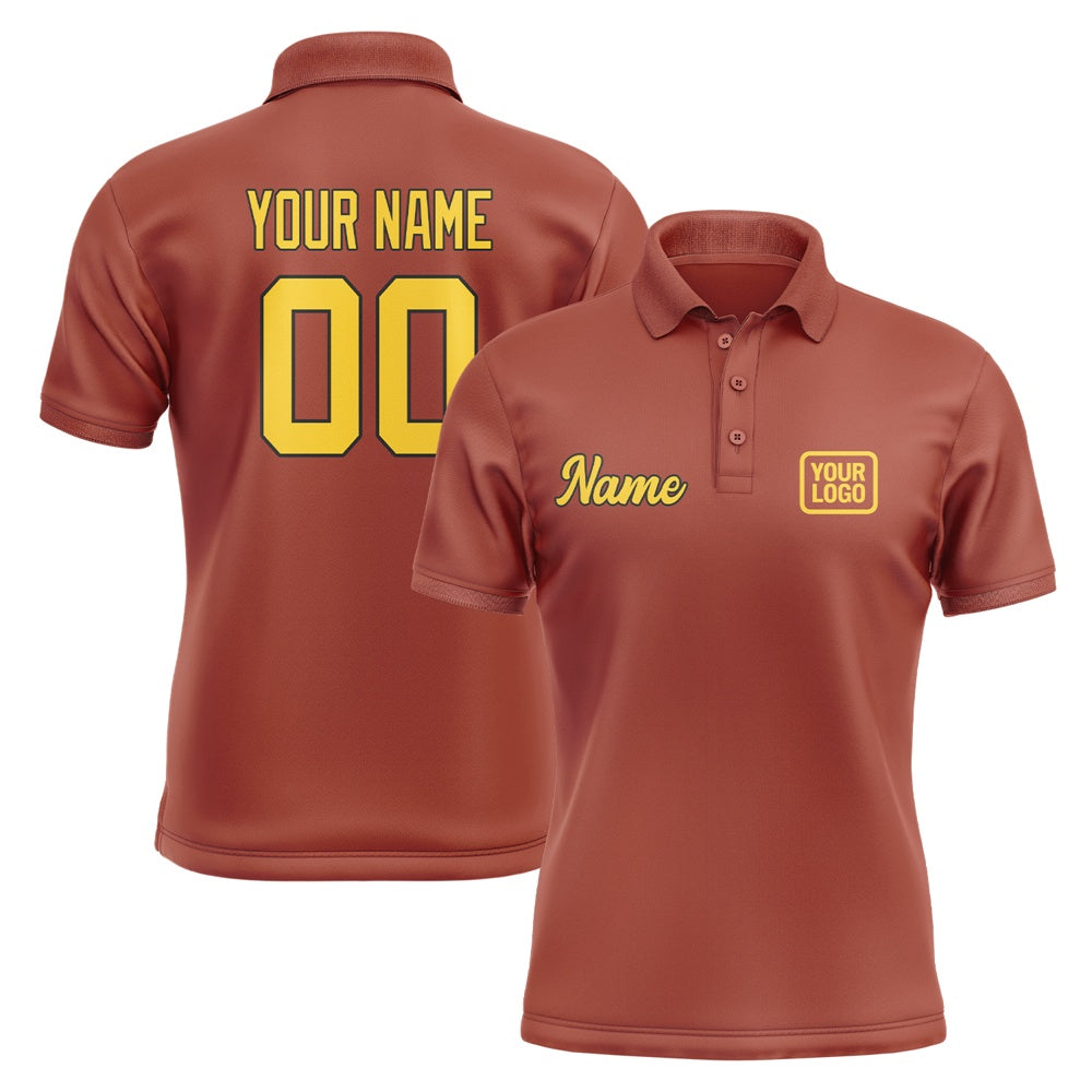 Custom Coral Red Gold Short-Sleeve Polo Shirt