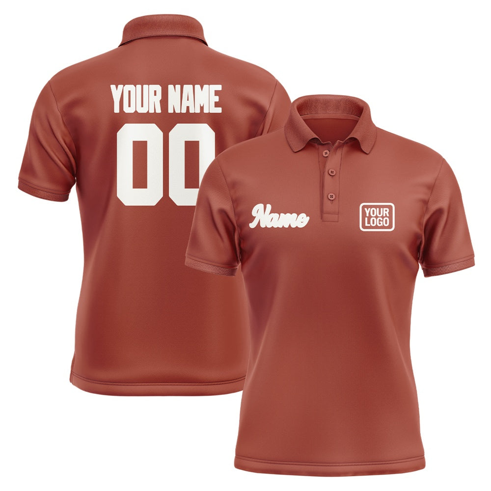 Custom Coral Red White Short-Sleeve Polo Shirt
