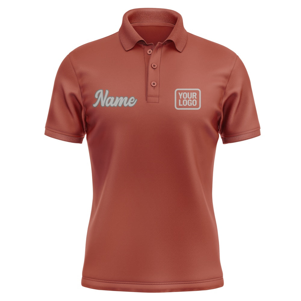 Custom Coral Red Gray Short-Sleeve Polo Shirt