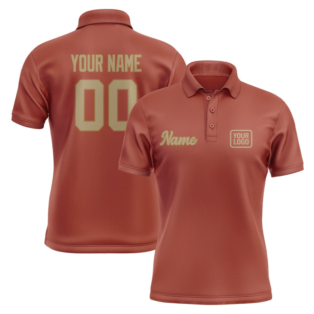 Custom Coral Red Light Khaki Short-Sleeve Polo Shirt