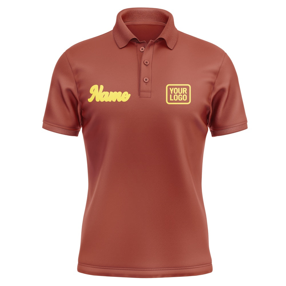 Custom Coral Red Light Yellow Short-Sleeve Polo Shirt