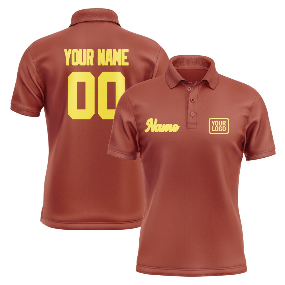 Custom Coral Red Light Yellow Short-Sleeve Polo Shirt
